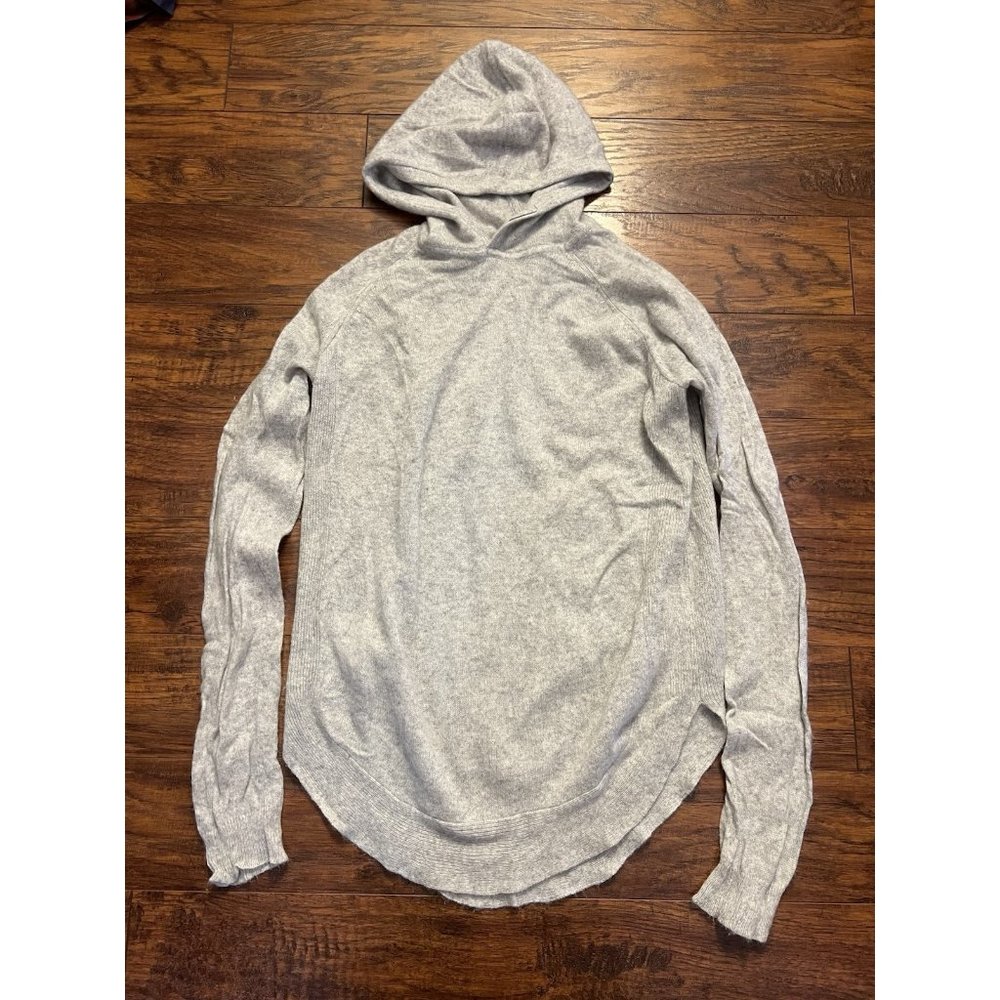 Theory Curved Hem Hoodie 100% Cashmere Lightweight Gray Sweater $335 Large